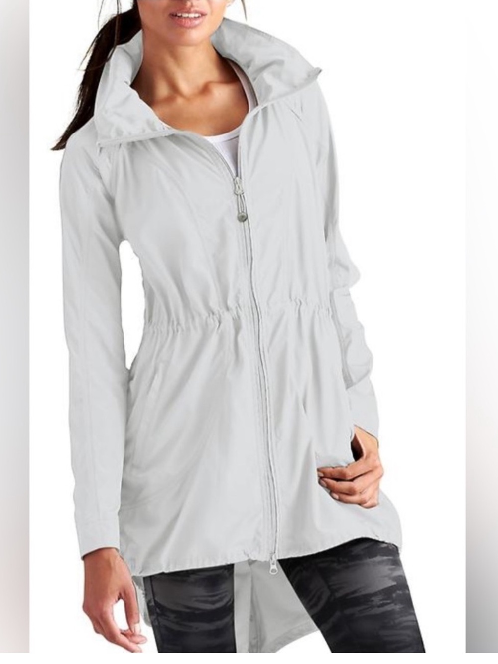 Athleta Light Gray Zip-Front Utility Anorak Rain Jacket Size XS